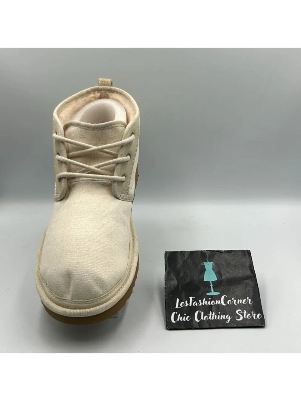 NWOB UGG Mens Beige Canvas Neumel II Wool Lined Lace-Up Chukka Boots Sz 12 3434